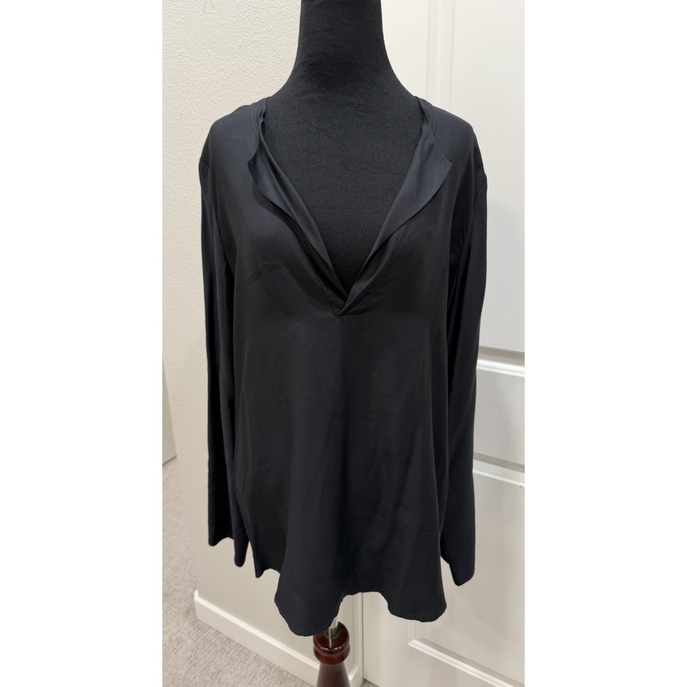 NWT James Perse Woman's Black Long Sleeve V-Neck Tunic Minimalist Office XL